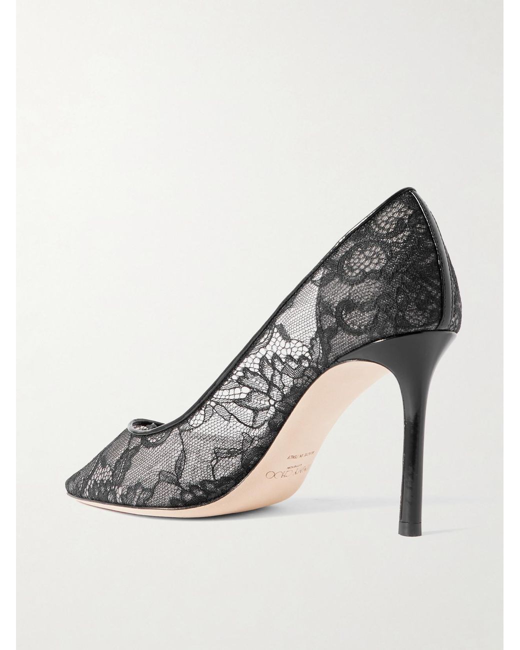 Jimmy Choo Metallic Romy 85 Leather-Trimmed Lace Pumps