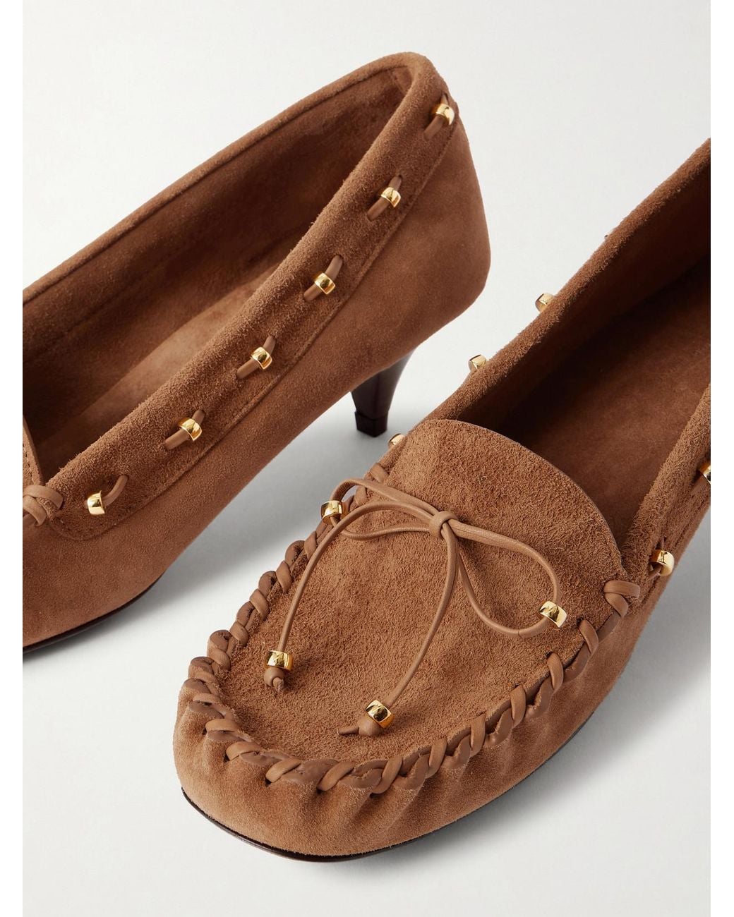 Khaite Brown Milly Embellished Whipstitched Suede Pumps