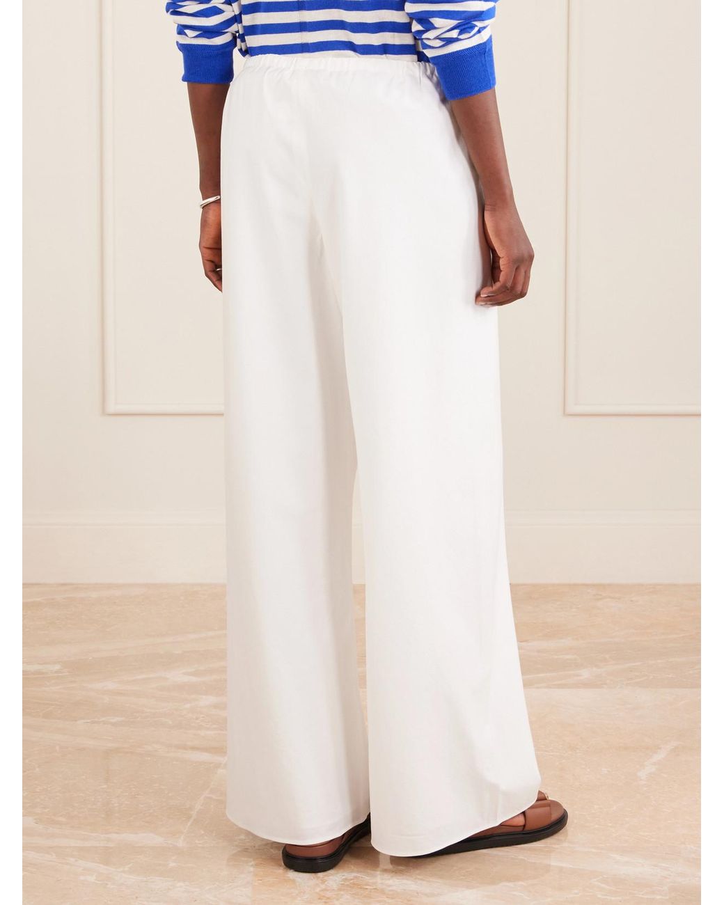 La Ligne White Colby Cotton-Poplin Wide-Leg Pants