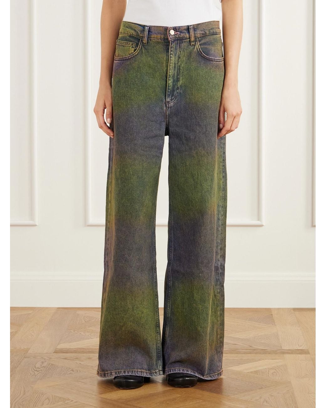Sanderlak Green Ombré Mid-Rise Wide-Leg Jeans