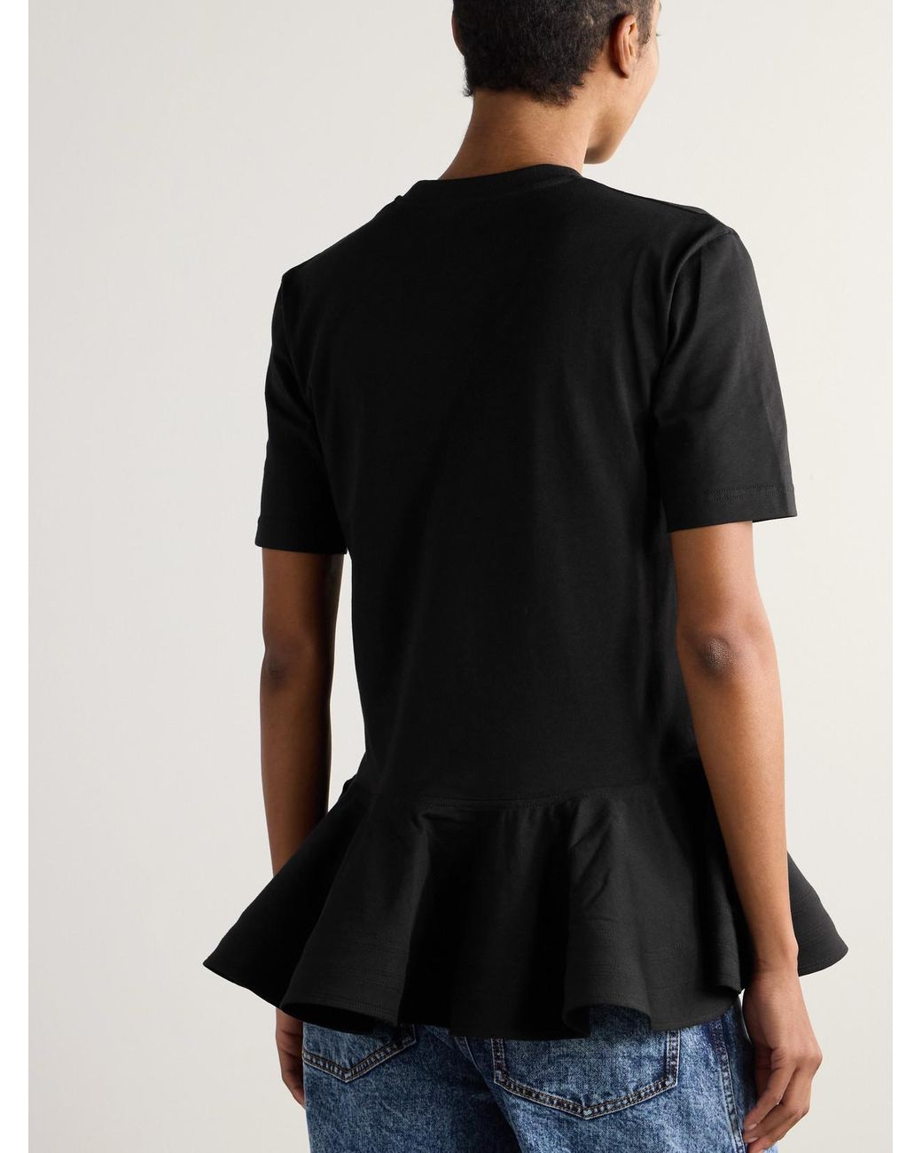 Alaïa Black Oversized Poplin-Trimmed Cotton-Jersey Peplum T-Shirt