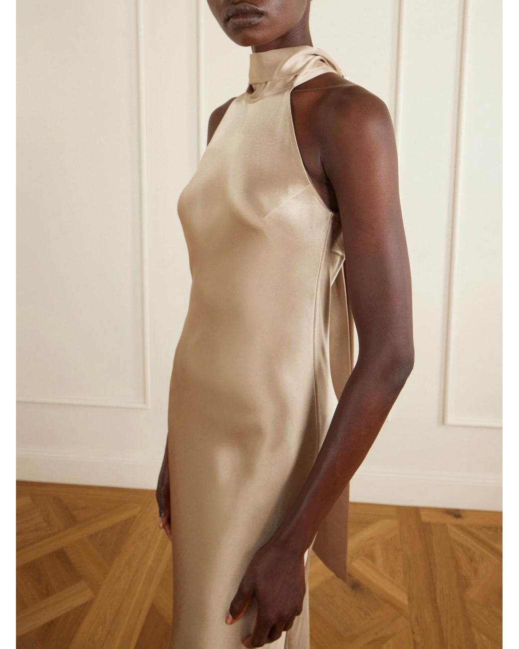 Galvan Natural Sienna Satin Halterneck Gown