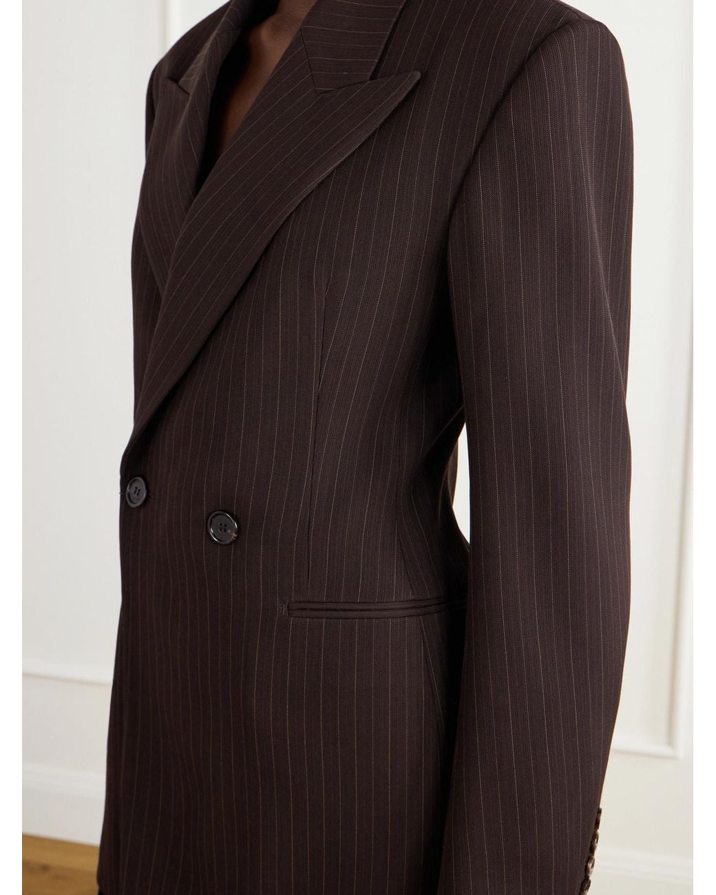 Saint Laurent Black Double-Breasted Pinstriped Wool-Blend Blazer
