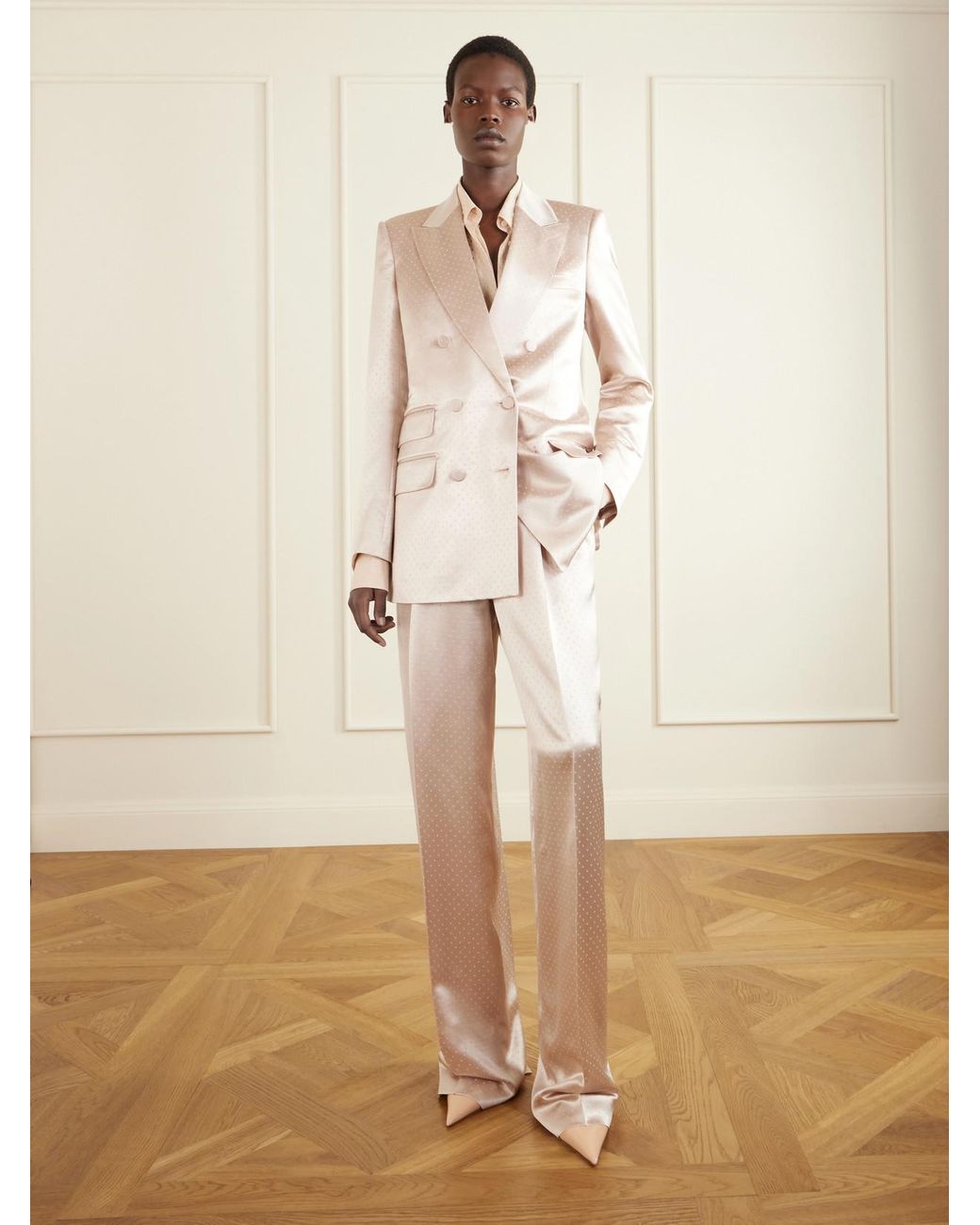 Tom Ford Natural Polka- Dot Satin Straight-Leg Pants