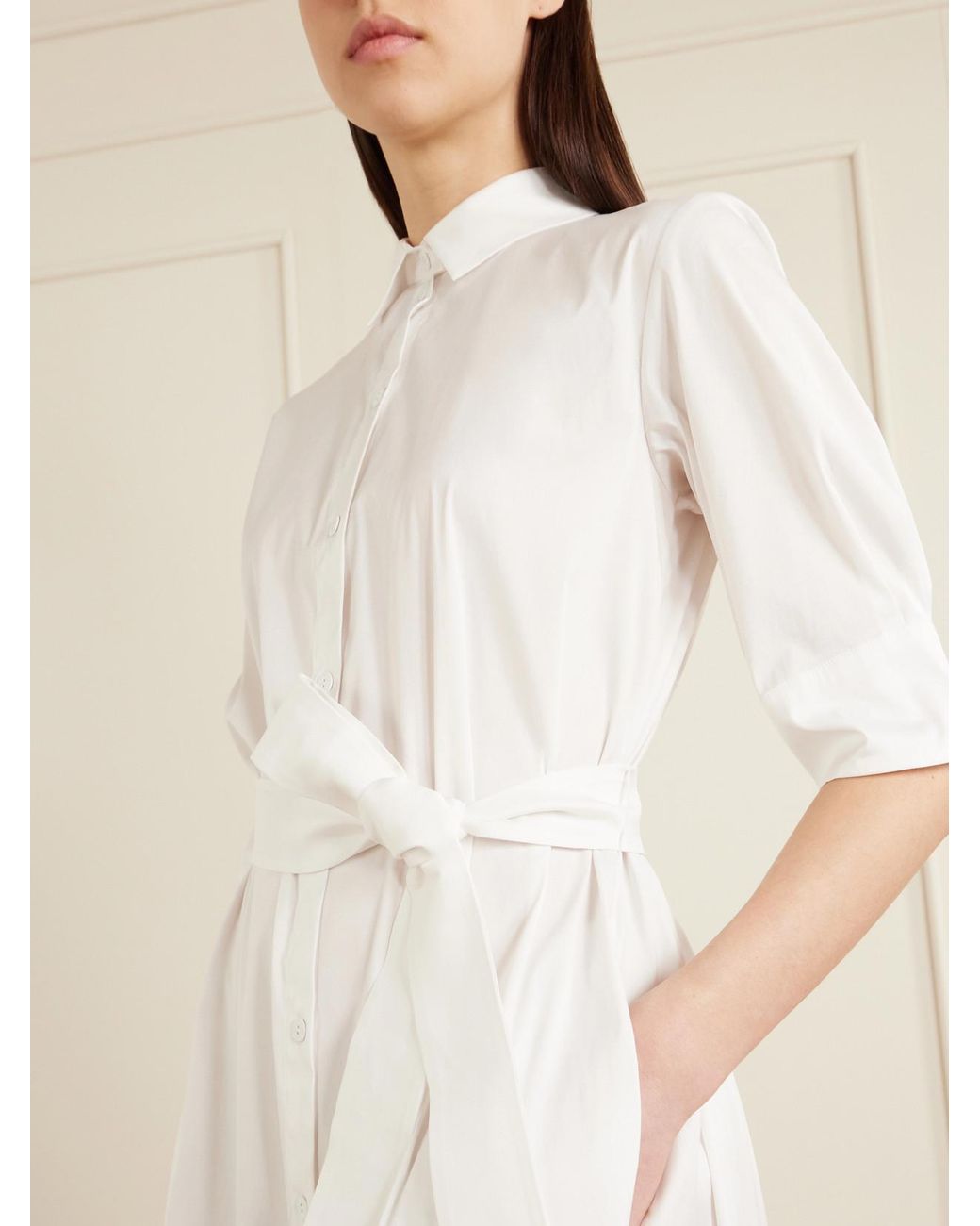Max Mara White Cotton-Blend Poplin Midi Dress