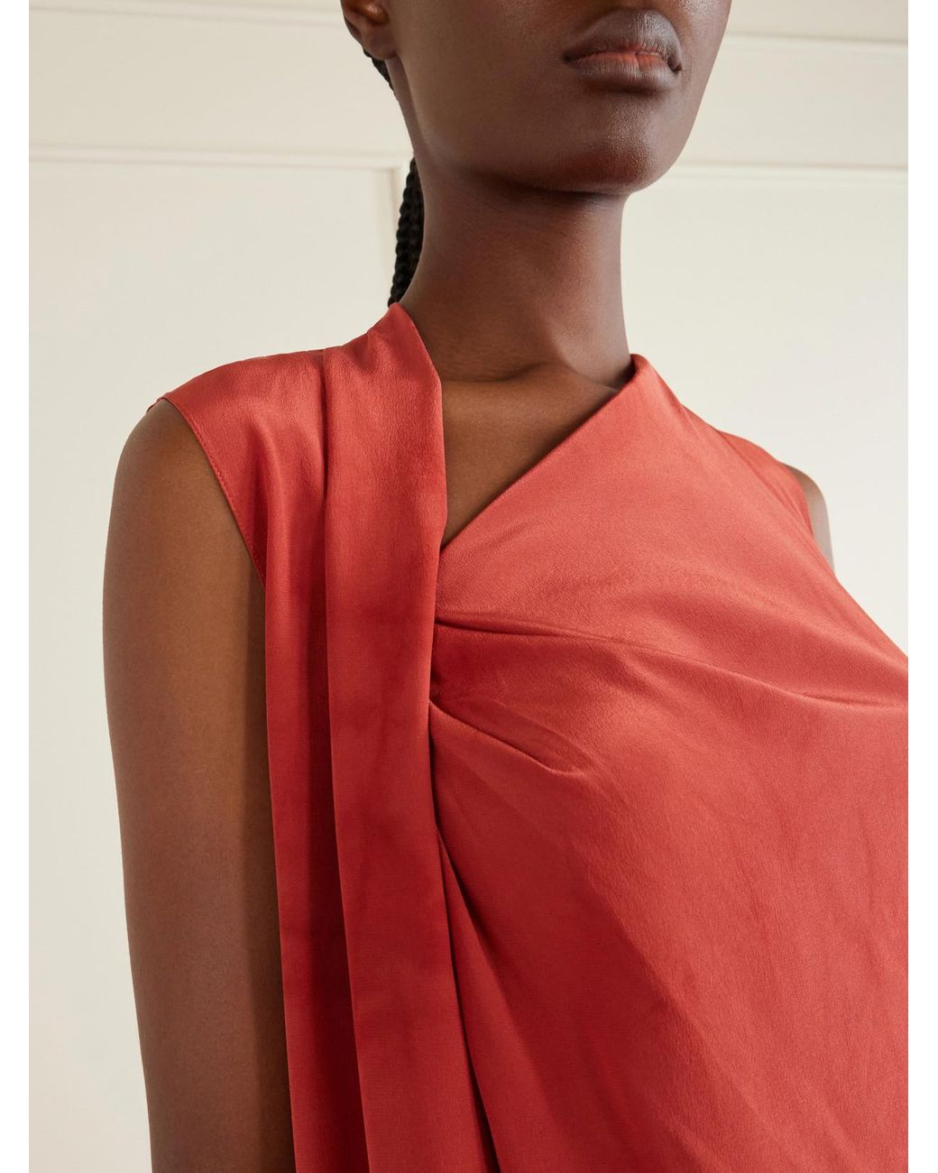 Cortana Red Estela One-Shoulder Silk-Chiffon Maxi Dress