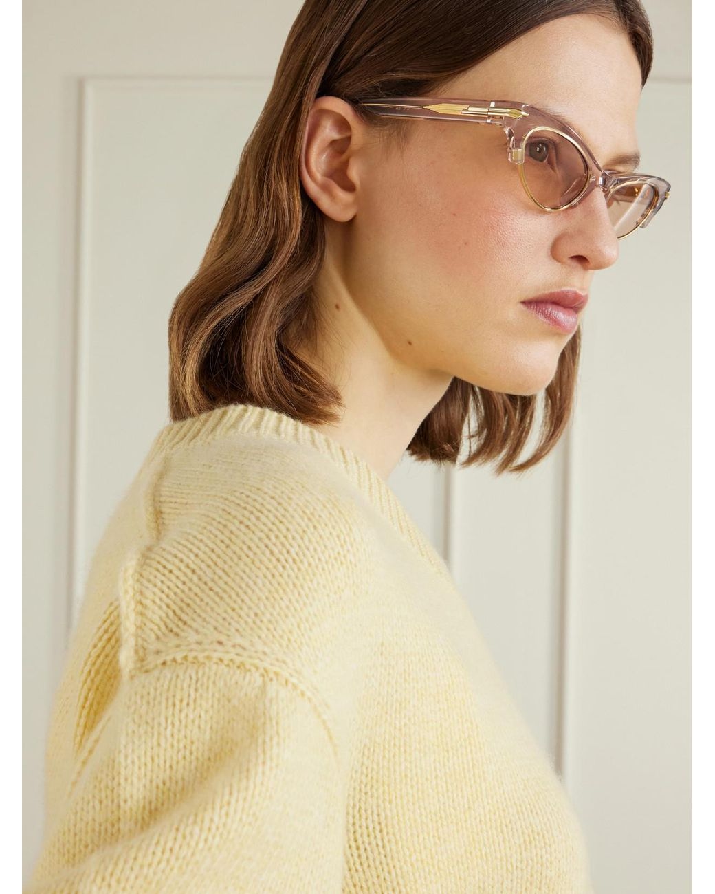 Bottega Veneta Natural Cat-Eye Acetate Sunglasses