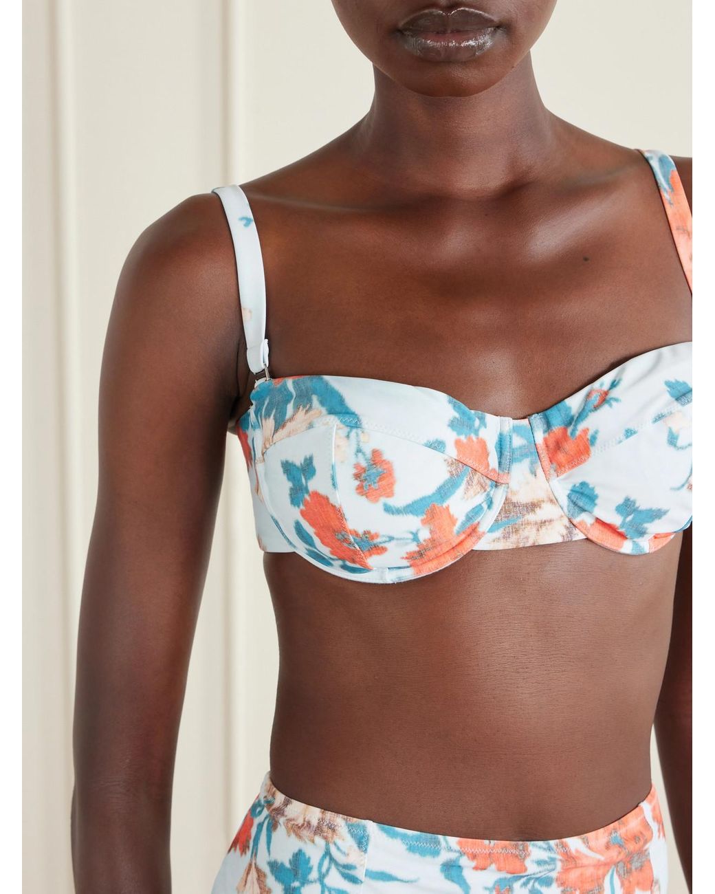 Erdem Blue Floral-Print Bikini Top