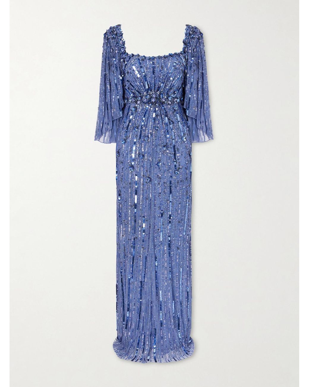 Jenny Packham Blue Sequin-Embellished Tulle Gown