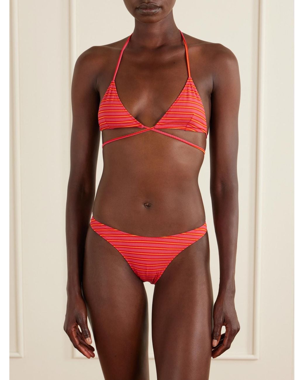 Lido Red Striped Triangle Bikini