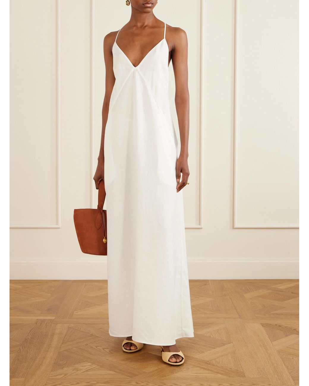 Another Tomorrow White Linen-Canvas Maxi Dress