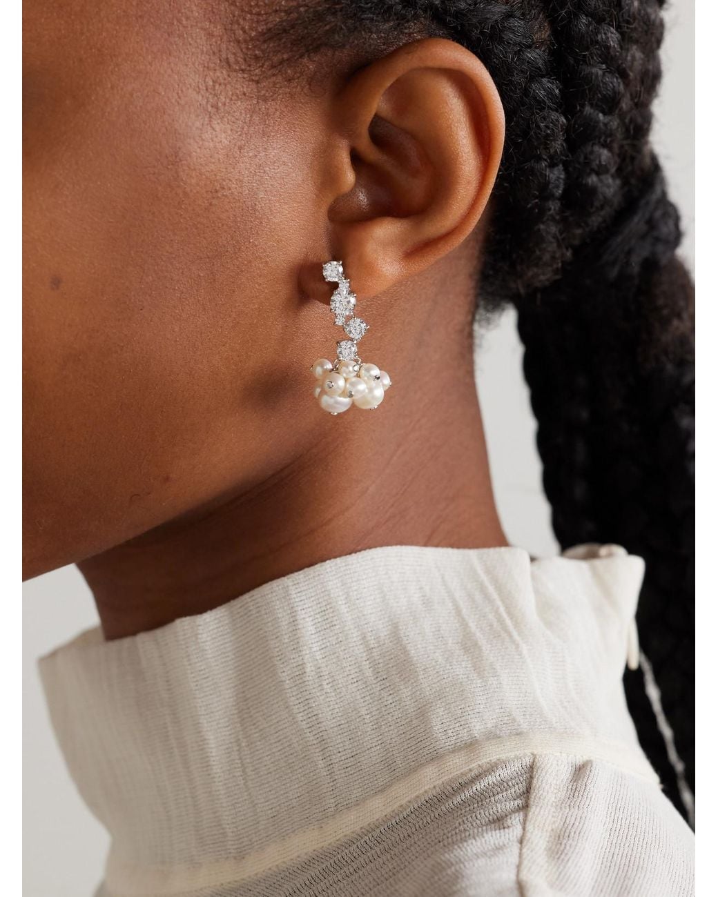 COMPLETEDWORKS White Rhodium-Plated Recycled Pearl And Crystal Earrings