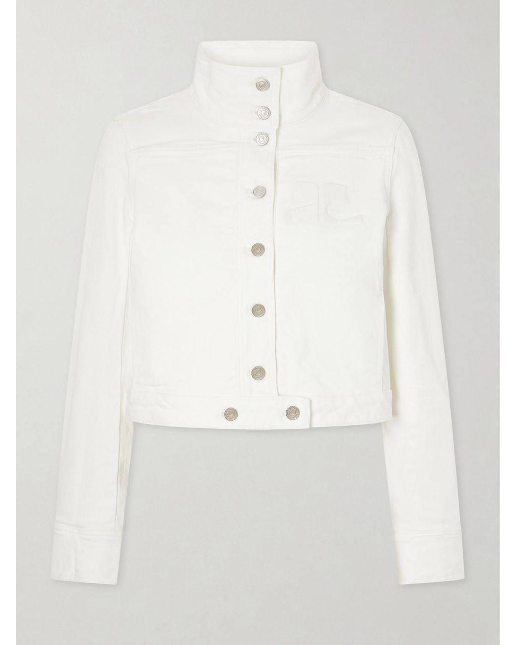 Courreges White Reedition Cropped Logo-Embroidered Denim Jacket