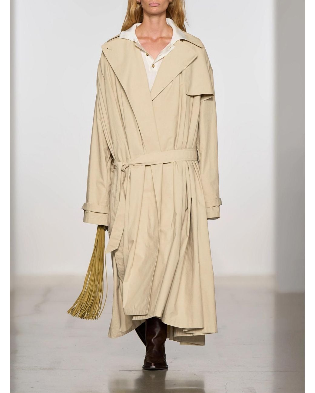 Calvin Klein Natural Mireille Ruched Cotton-Gabardine Trench Coat