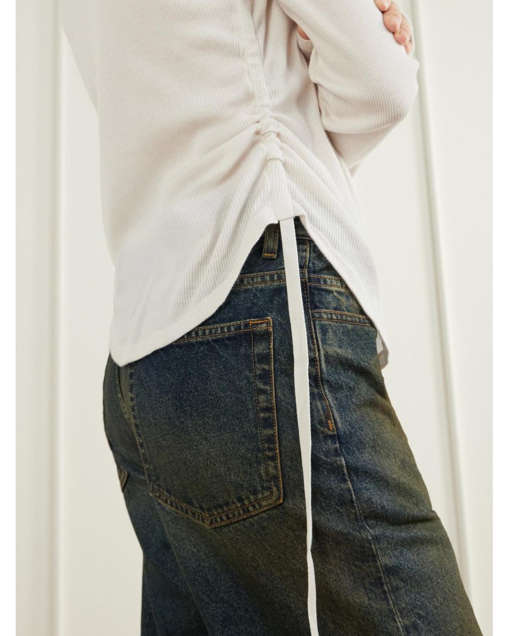 Ann Demeulemeester White Dot Gathered Ribbed Cotton T-Shirt