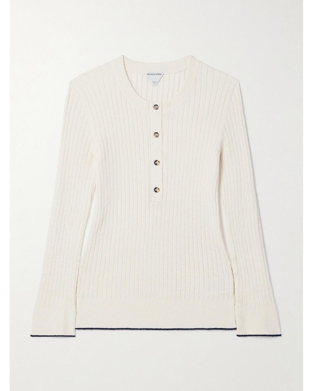 Bottega Veneta Natural Ribbed Cotton-Blend Bouclé Top