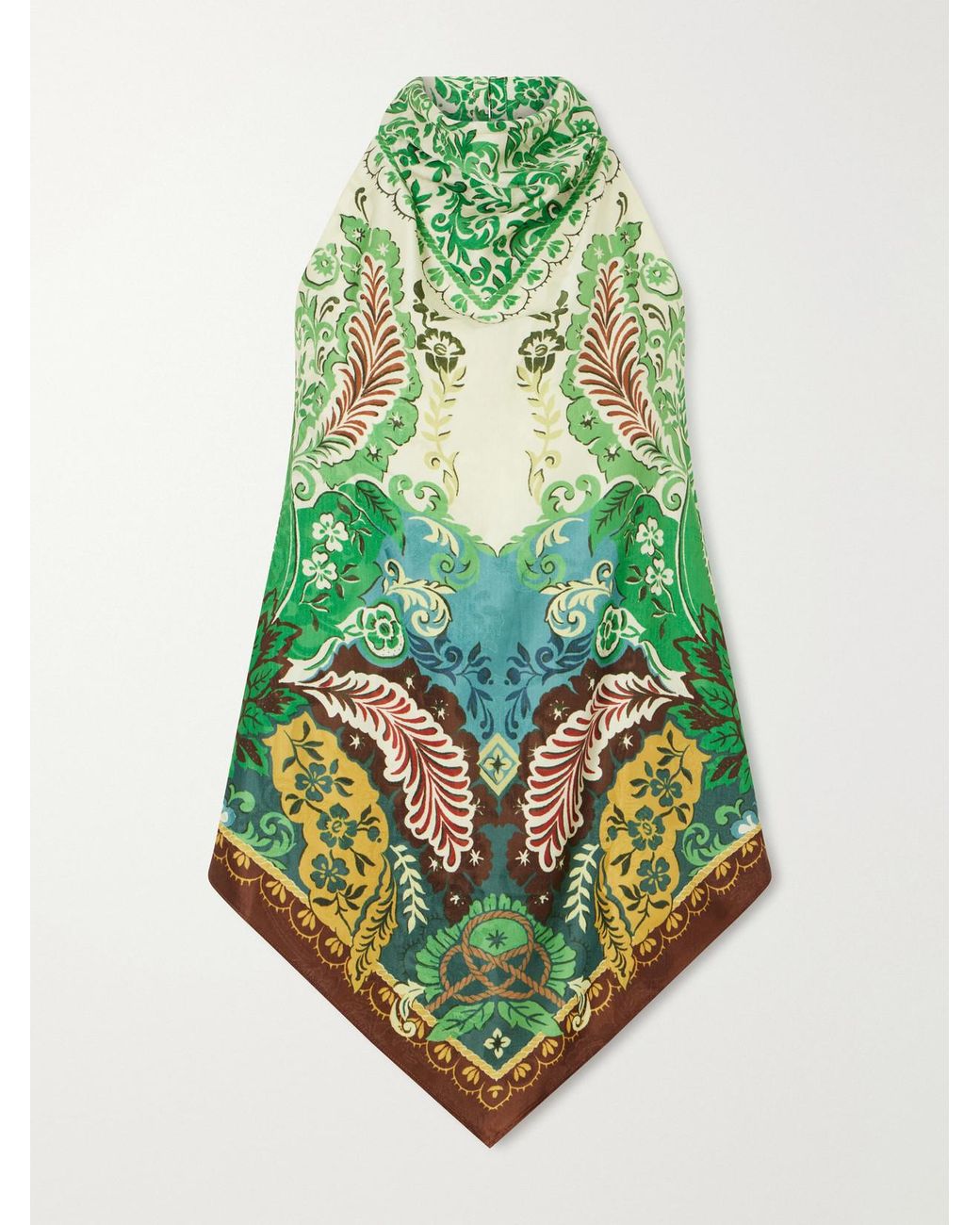 ALÉMAIS Green Florence Floral-Jacquard Satin Top