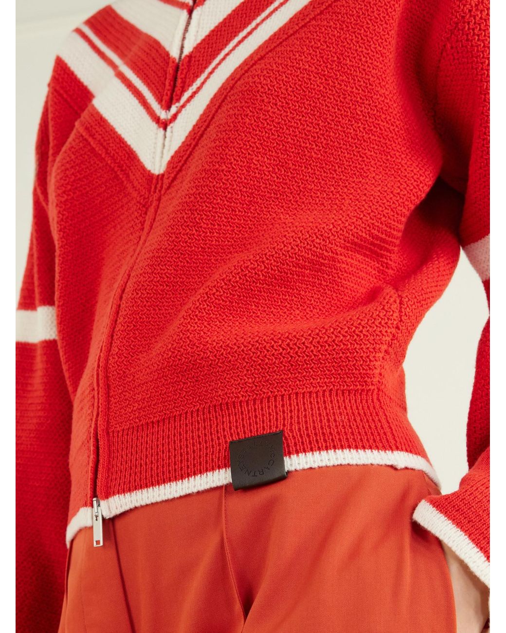 Stella McCartney Red Striped Wool Zip-Up Cardigan