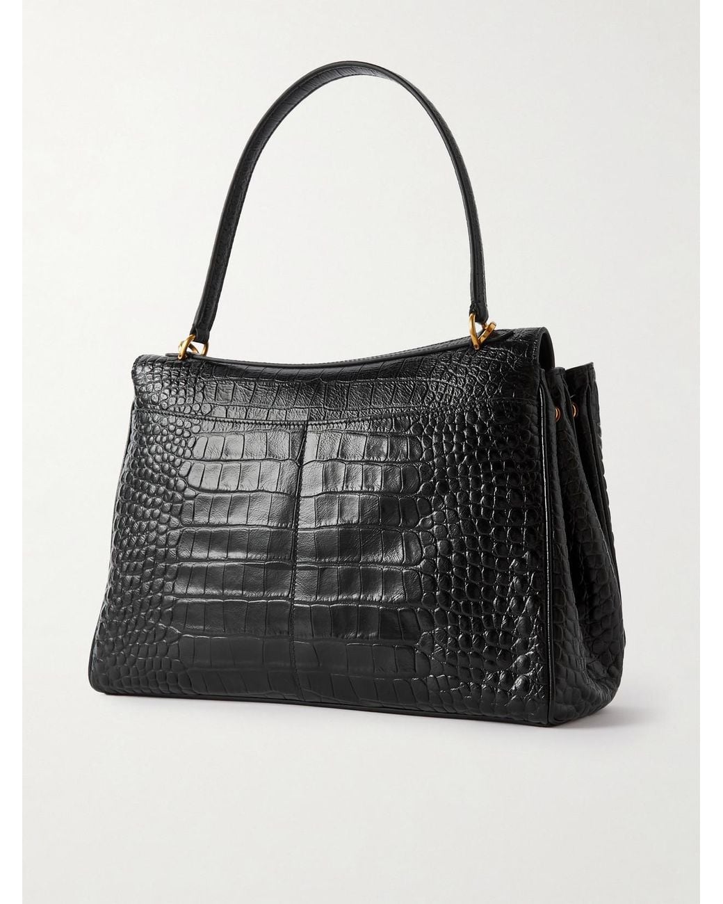 Balenciaga Black Rodeo Medium Croc-Effect Leather Shoulder Bag