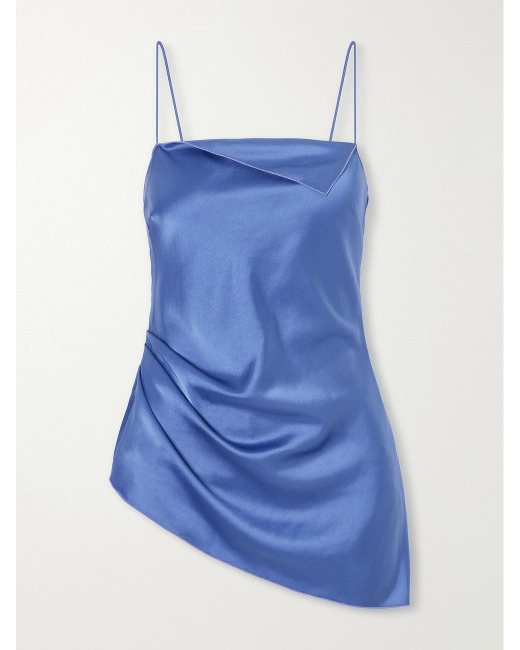 La Ligne Blue Asymmetrical Gathered Satin Cami