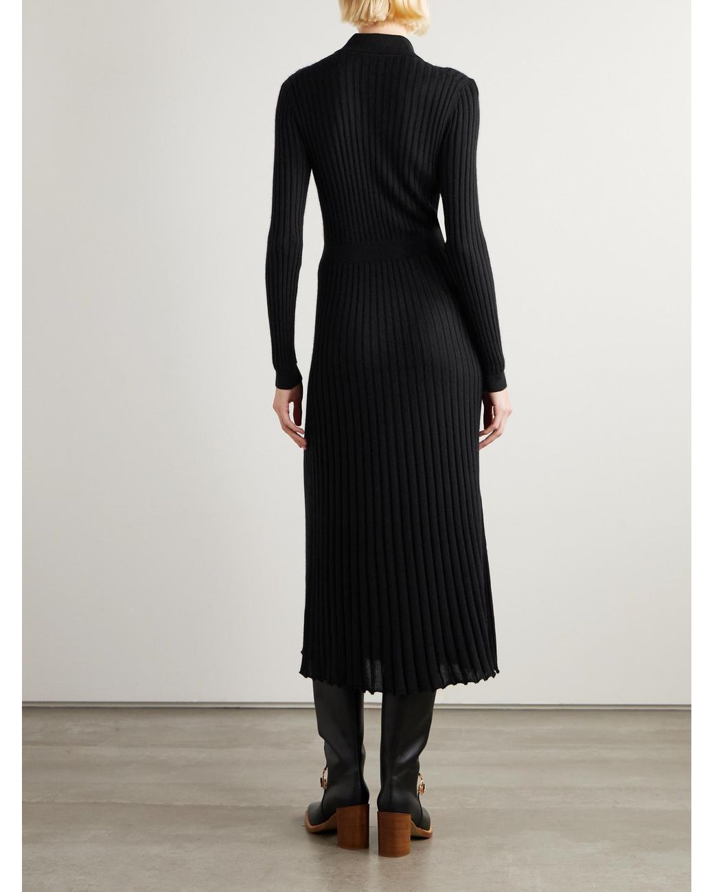 Gabriela Hearst Black Ardor Ribbed Cashmere And Silk-Blend Midi Dress