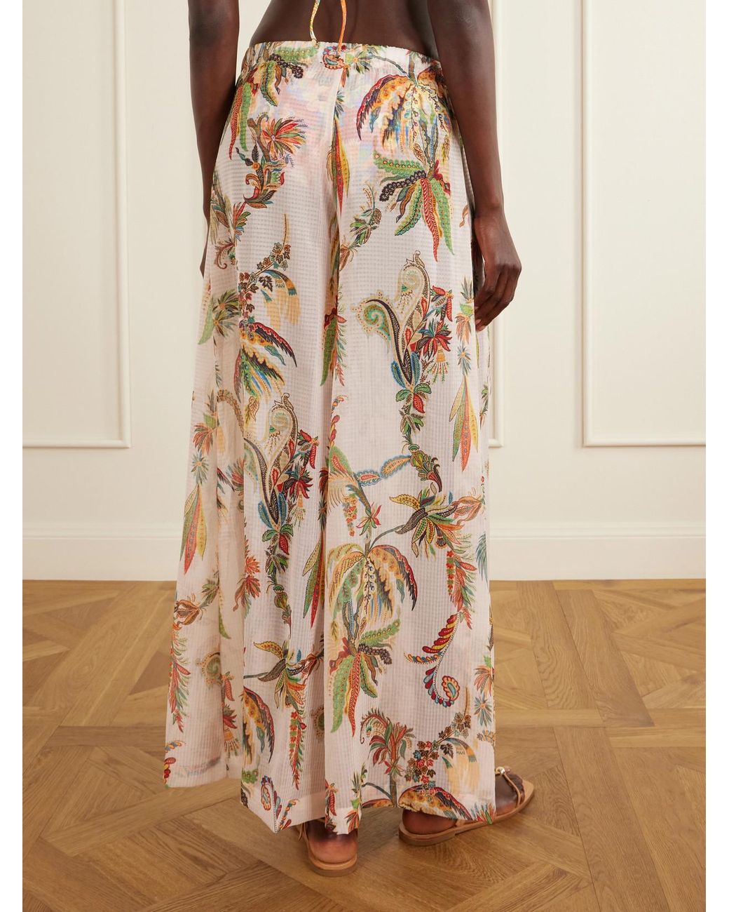 Etro Pink Belted Tiered Paisley And Floral-Print Satin Wide-Leg Pants
