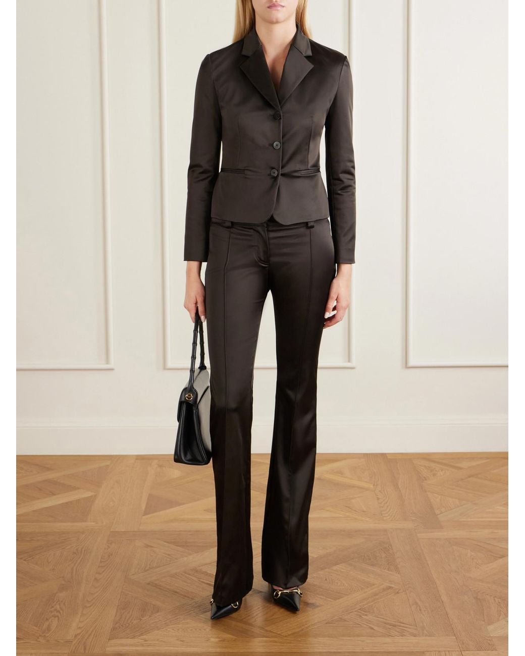 Gucci Black Low-Rise Satin Slim-Fit Pants