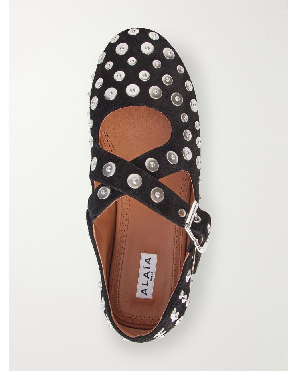 Alaïa White Criss Cross Embellished Suede Ballet Flats