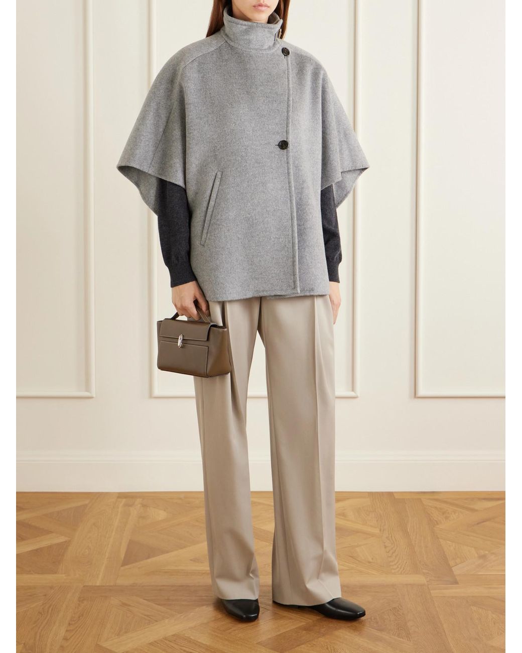 Max Mara Gray Derrik Buckled Leather-Trimmed Cashmere Cape