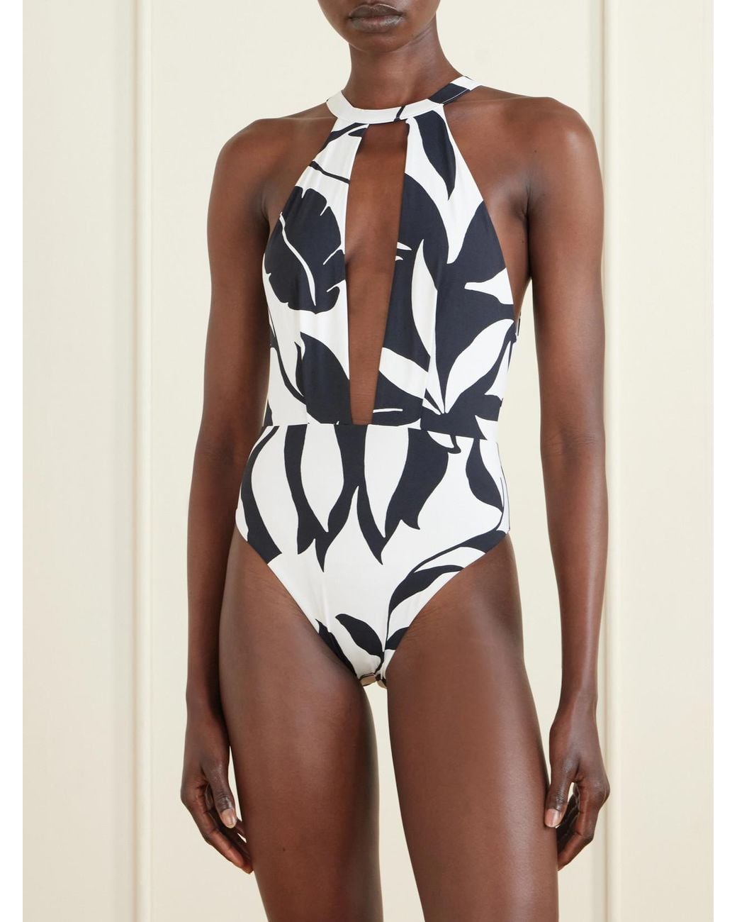 Max Mara White Clava Printed Halterneck Swimsuit
