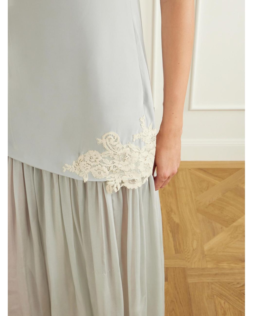 Sir White Noria Lace-Trimmed Silk Crepe De Chine Maxi Dress
