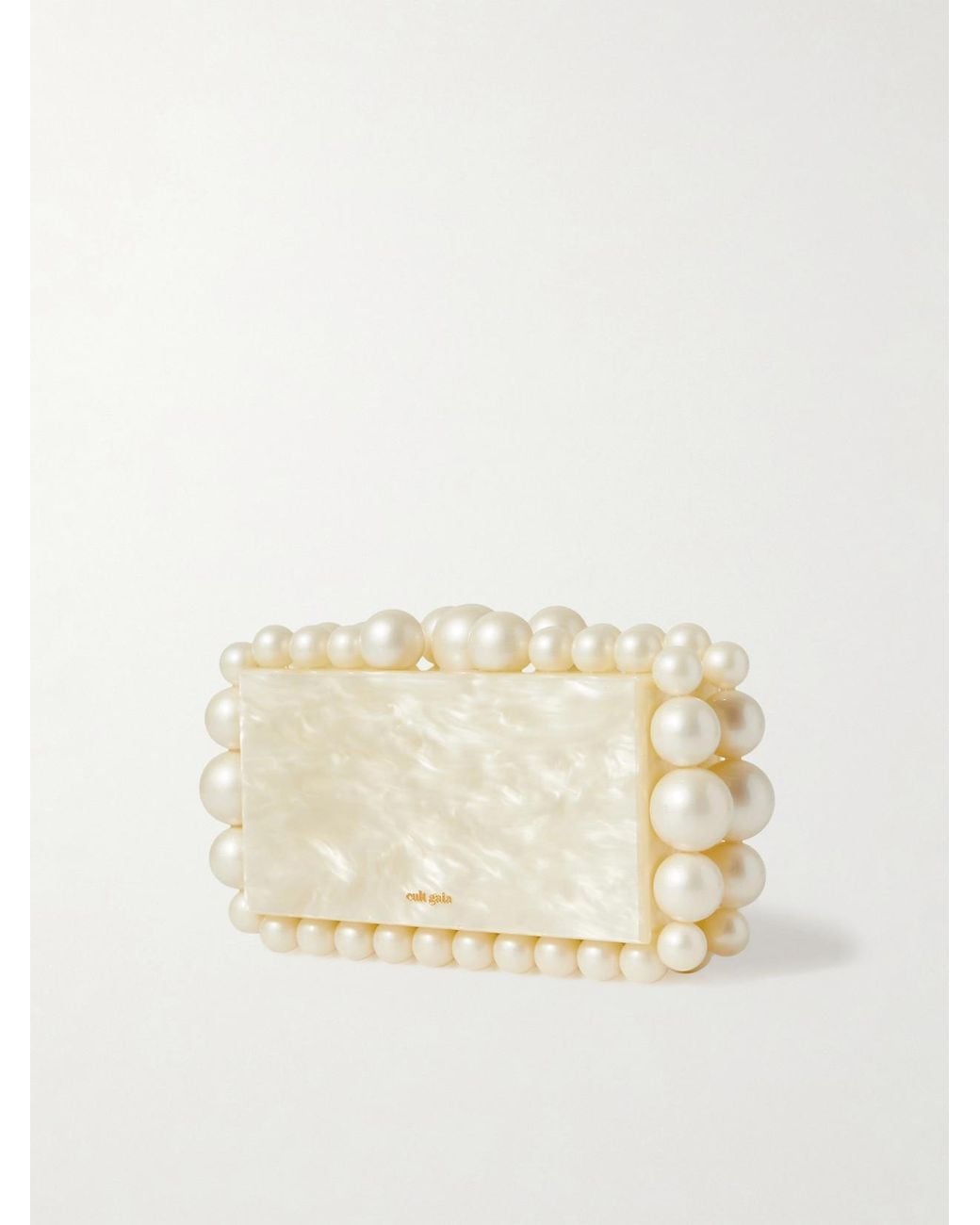 Cult Gaia Natural Eos Beaded Marbled Acrylic Clutch