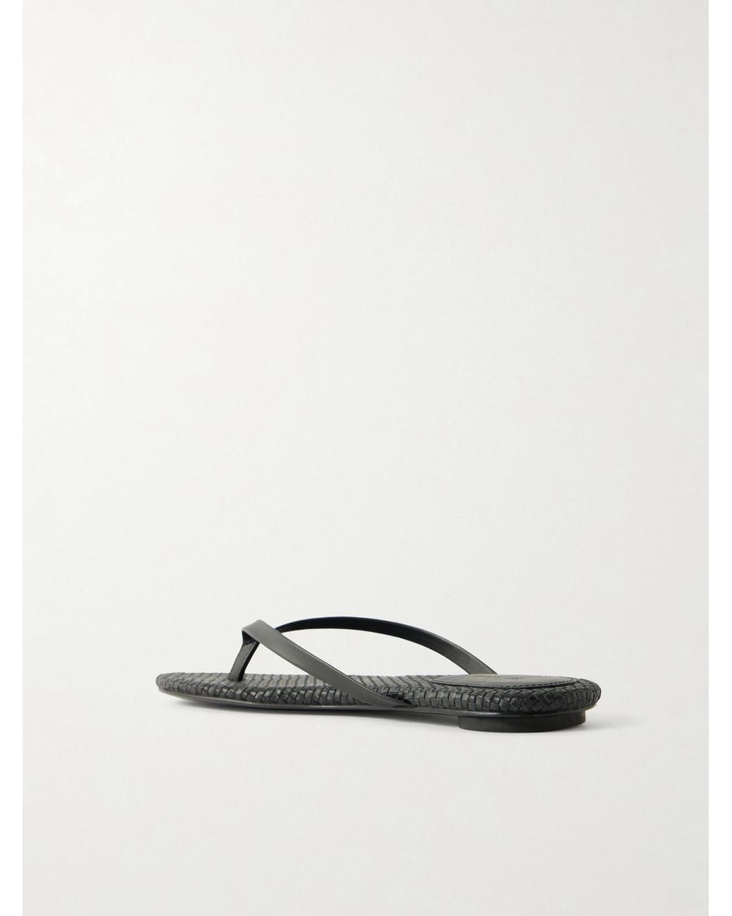 St. Agni Black Woven Leather Flip Flops