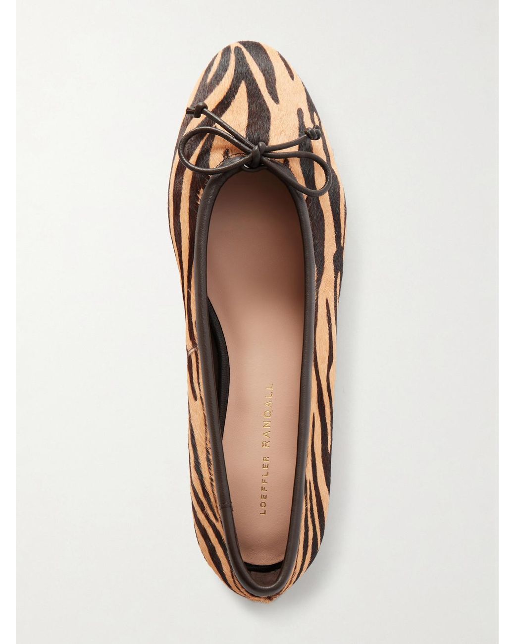 Loeffler Randall Multicolor Noelle Bow-Detailed Leather-Trimmed Zebra-Print Calf Hair Ballet Flats