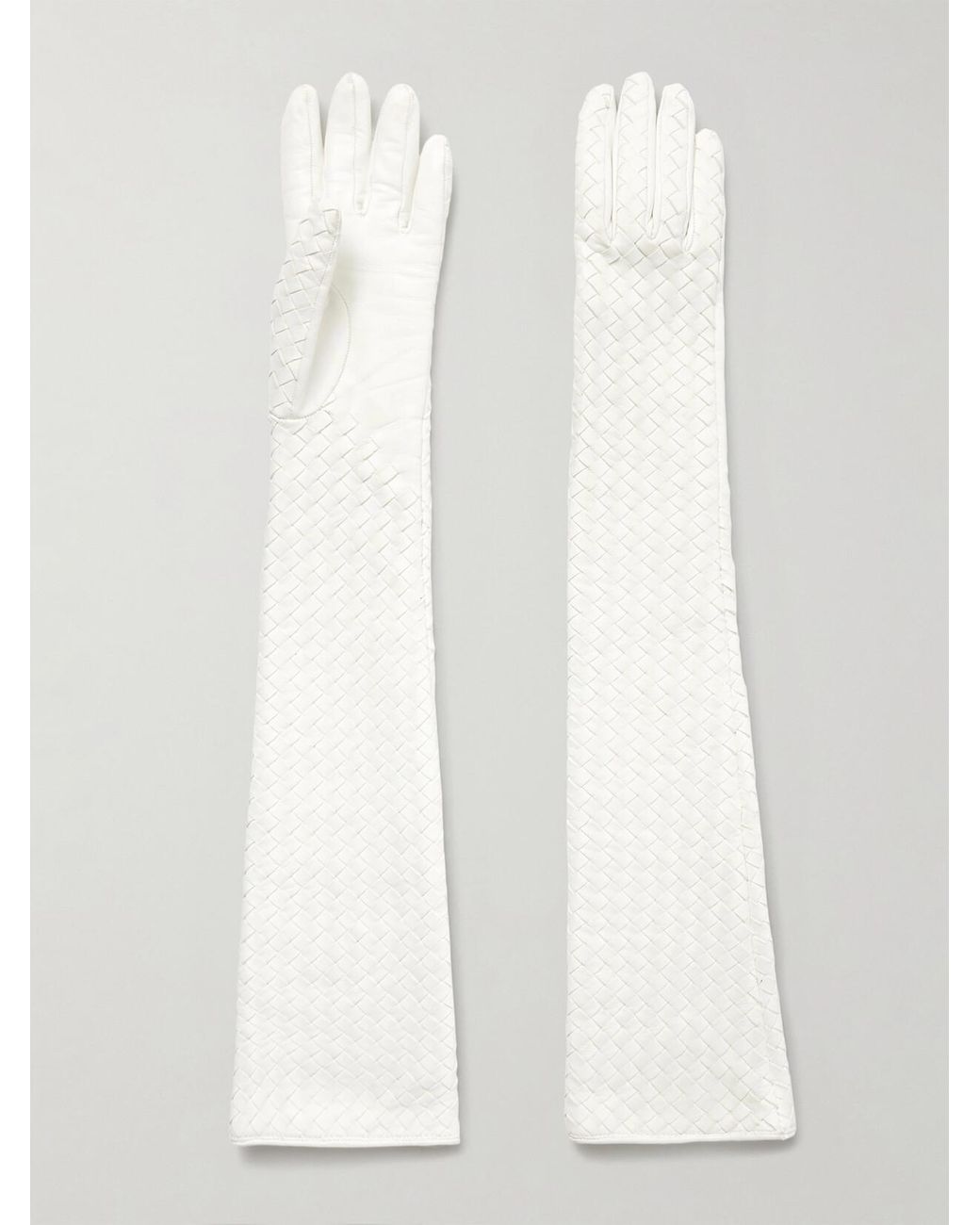 Bottega Veneta White Intrecciato Leather Gloves