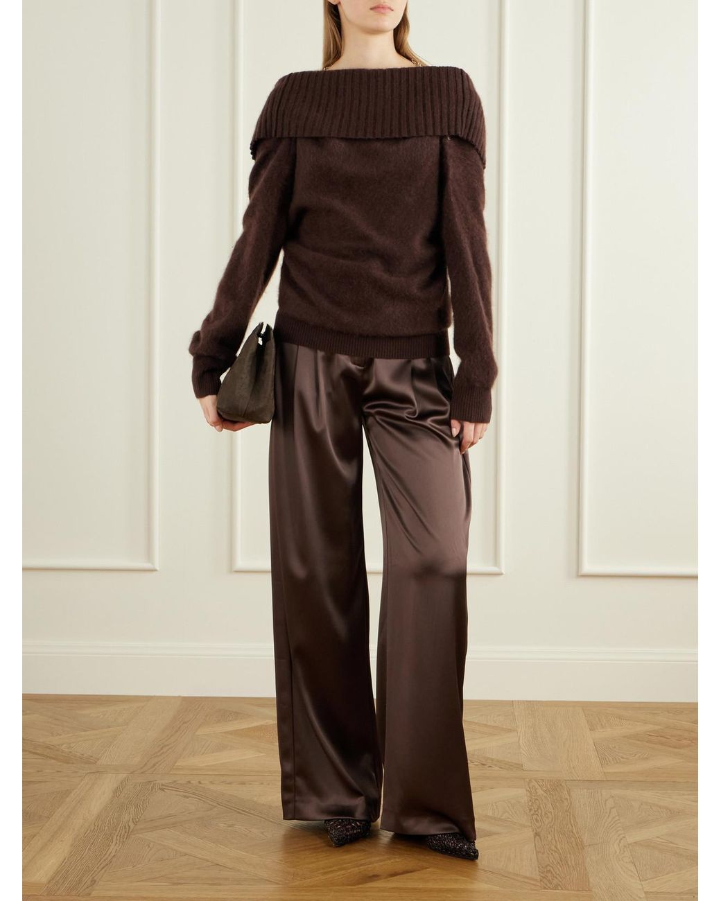 Sportmax Brown Off-The-Shoulder Wool Sweater