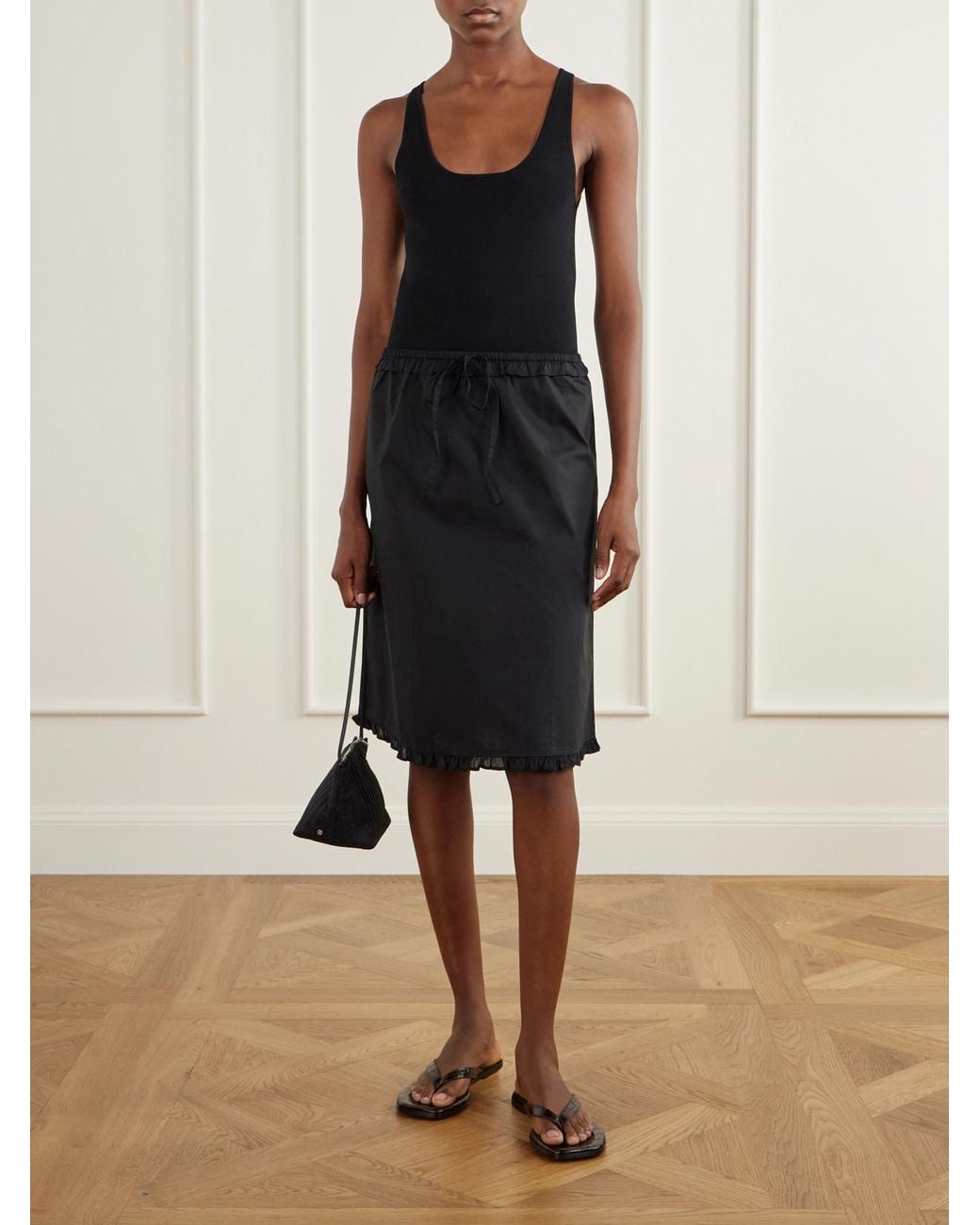 Deiji Studios Black One Frill Organic Cotton-Poplin Knee-Length Skirt