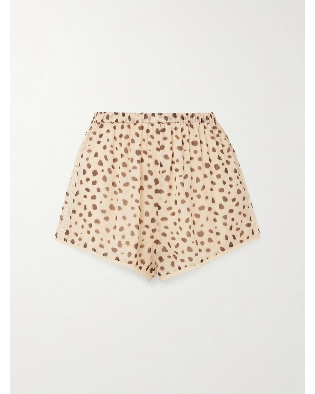 Posse Natural Priscilla Lace-Trimmed Cheetah-Print Silk-Georgette Shorts