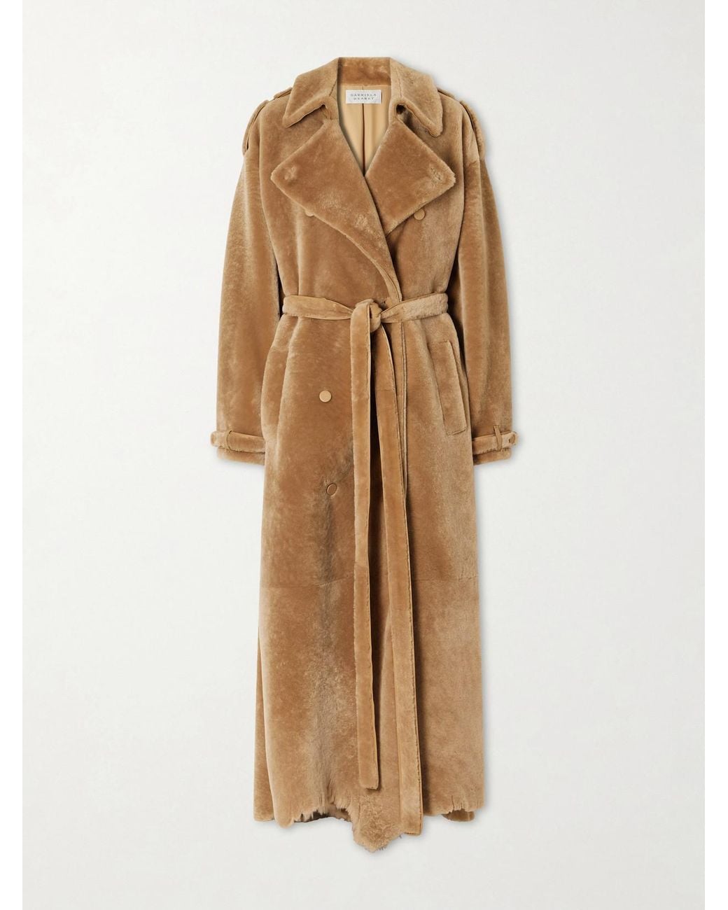 Gabriela Hearst Natural Tellus Belted Double-Breasted Leather-Trimmed Shearling Coat