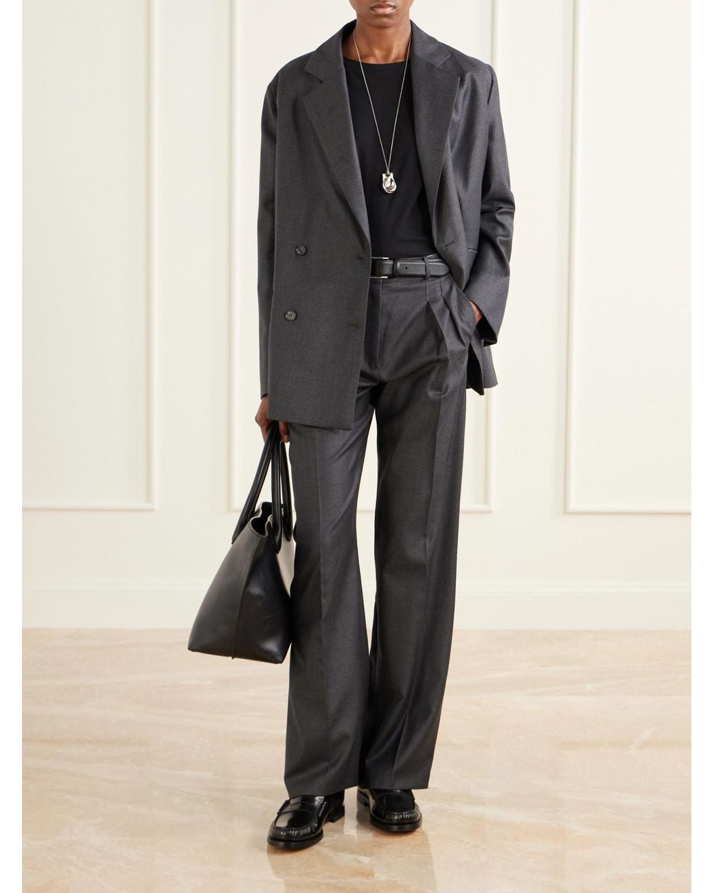 Loulou de Saison Gray Sbiru Pleated Wool-Twill Straight-Leg Pants