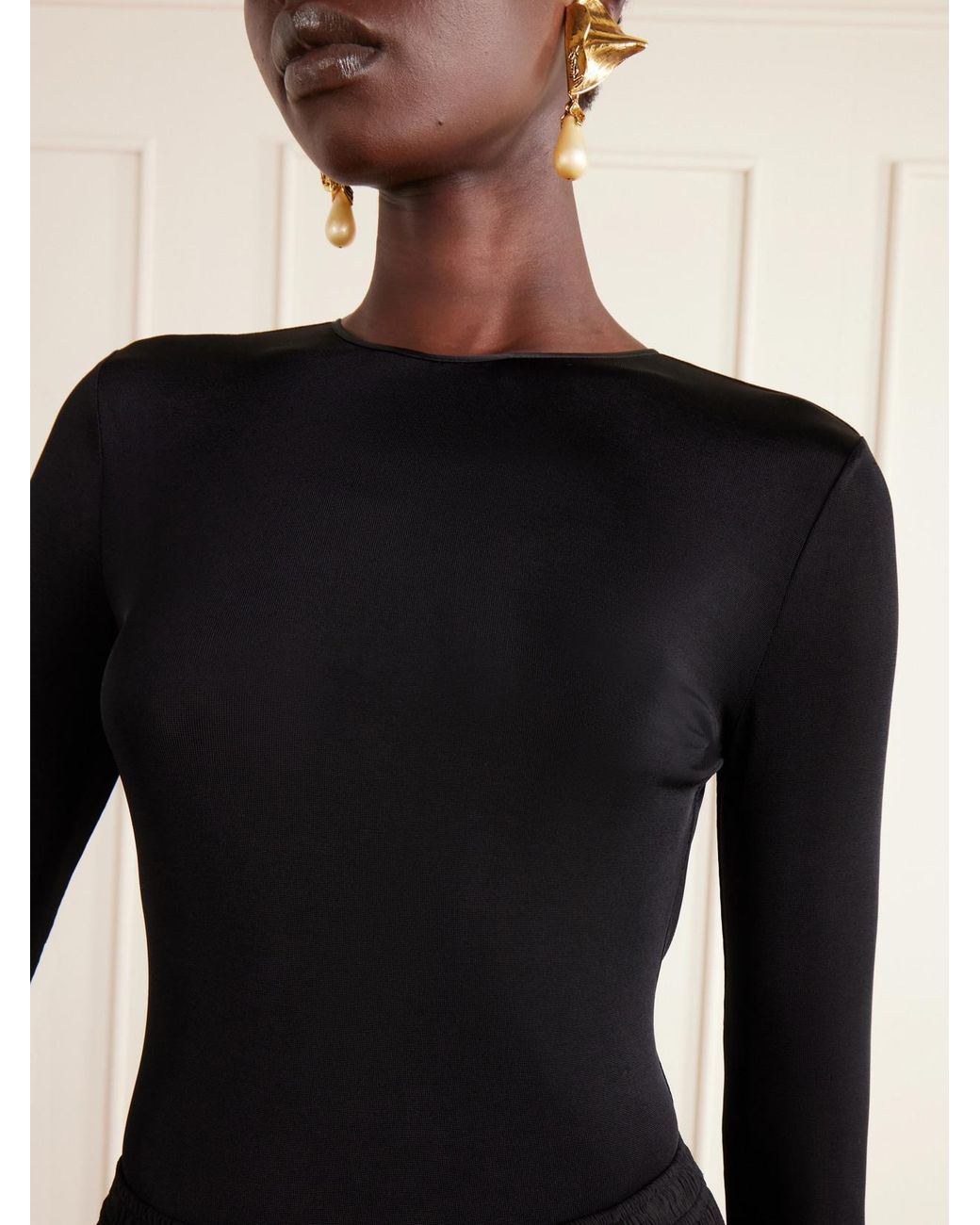Saint Laurent Black Open-Back Jersey Bodysuit
