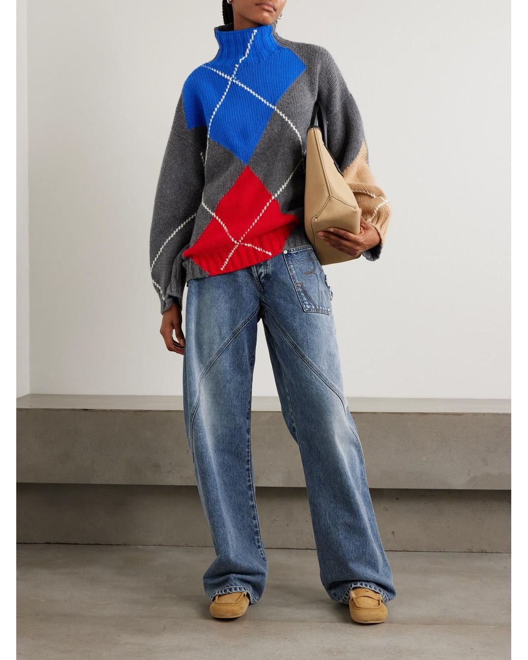 J.W. Anderson Blue Pringle Argyle Wool Turtleneck Sweater