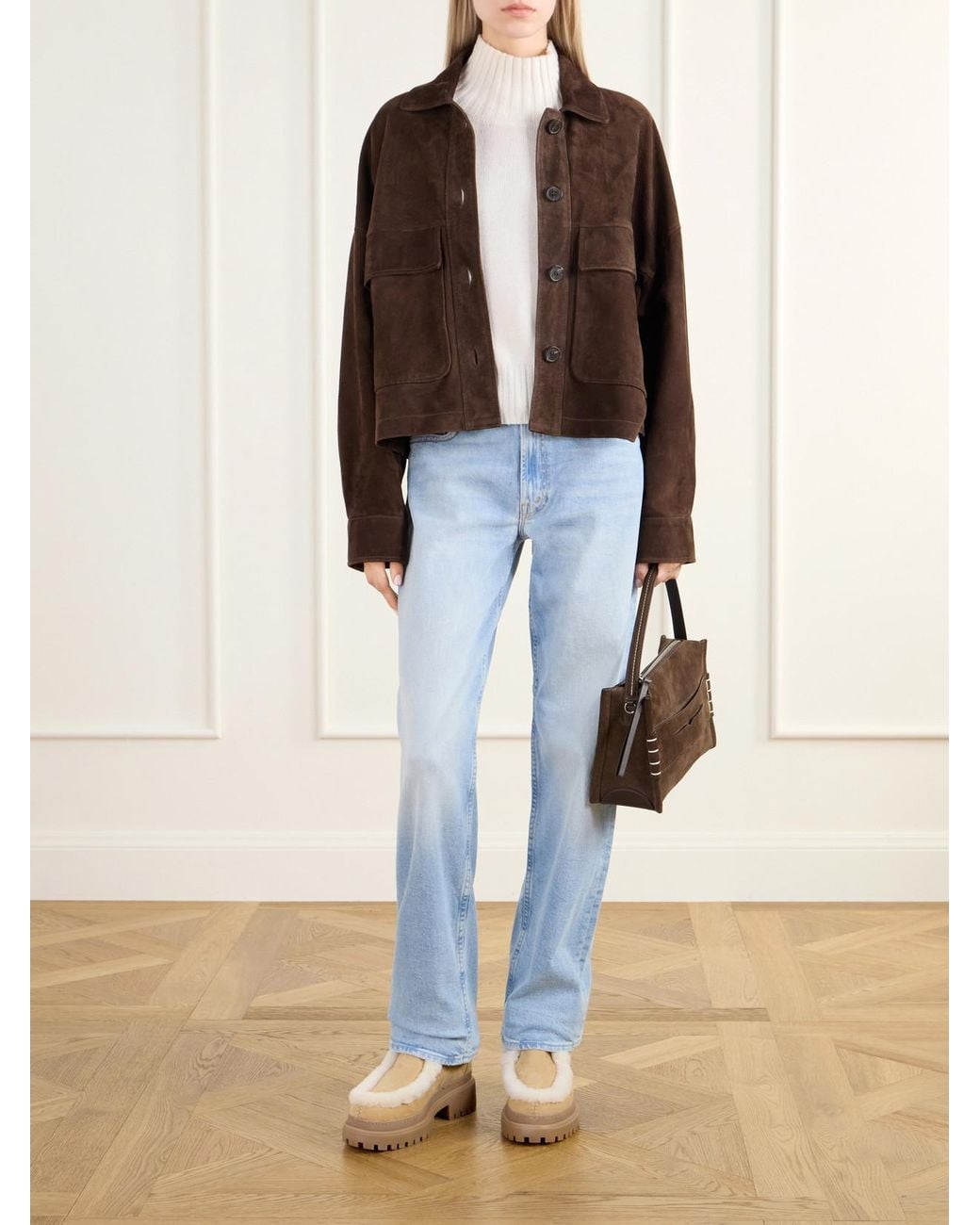 Yves Salomon Natural Brushed Shearling-Trimmed Suede Ankle Boots