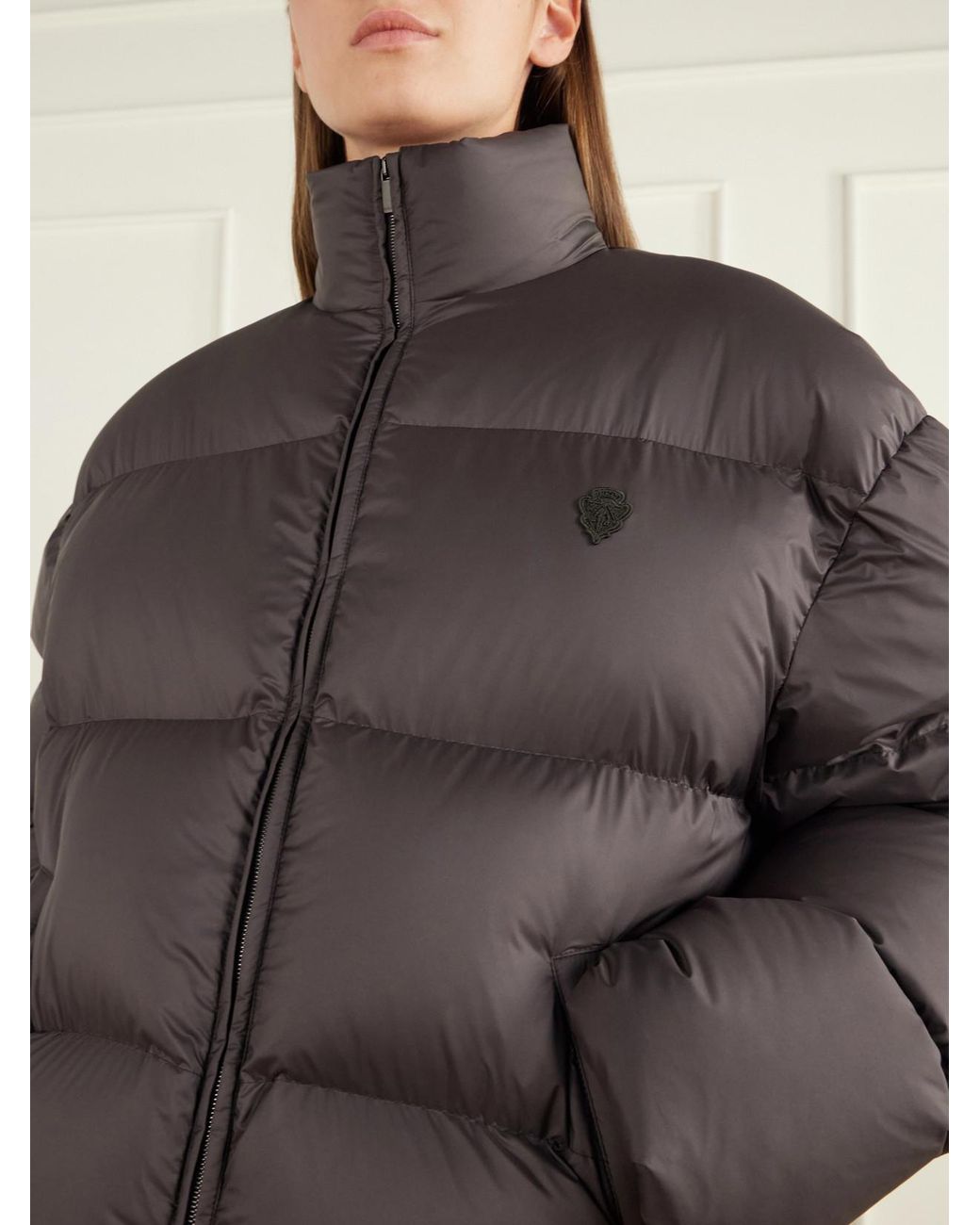 Gucci Gray Logo-Embroidered Quilted Shell Down Jacket