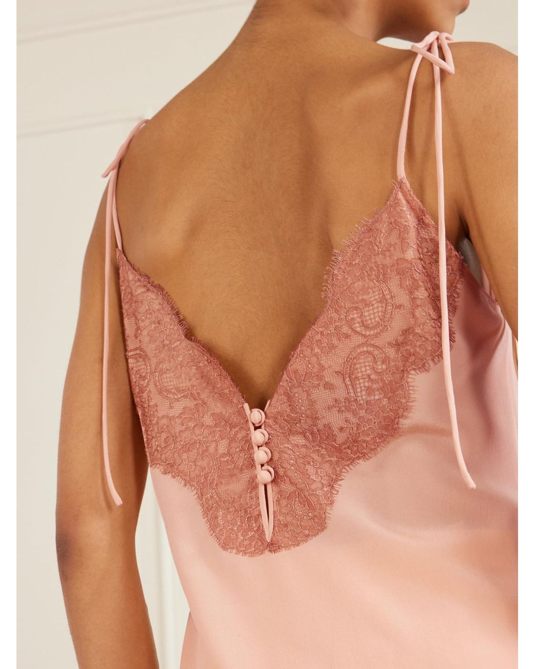 Valentino Garavani Pink Lace-Trimmed Silk Crepe De Chine Camisole