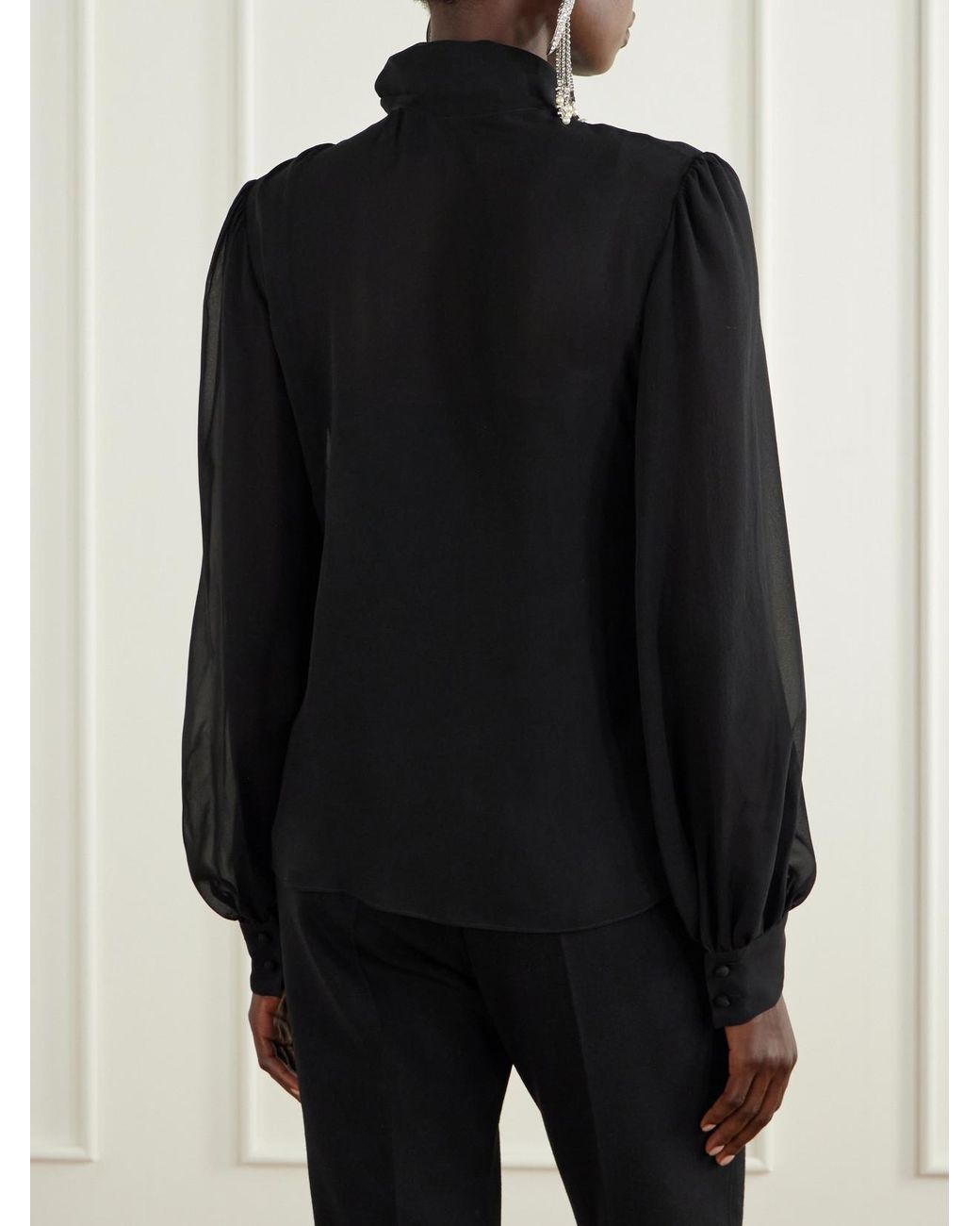 Valentino Garavani Black Bow-Detailed Silk-Georgette Blouse