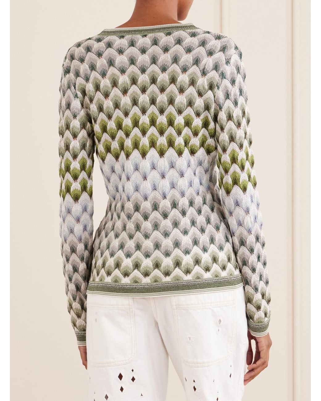 Missoni Gray Striped Metallic Crochet-Knit Cardigan