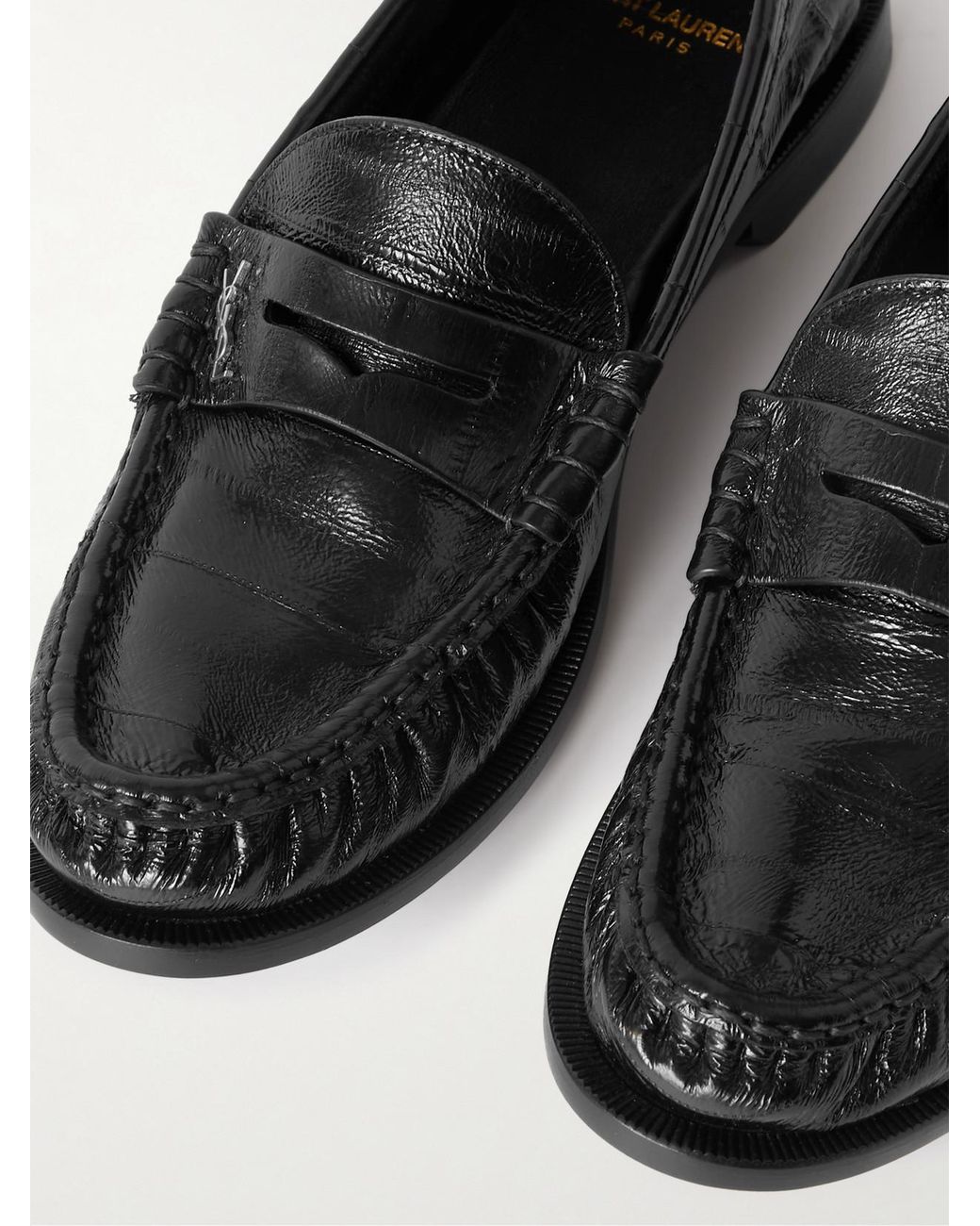 Saint Laurent Black Le Loafer Cassandre-Embellished Eel Loafers