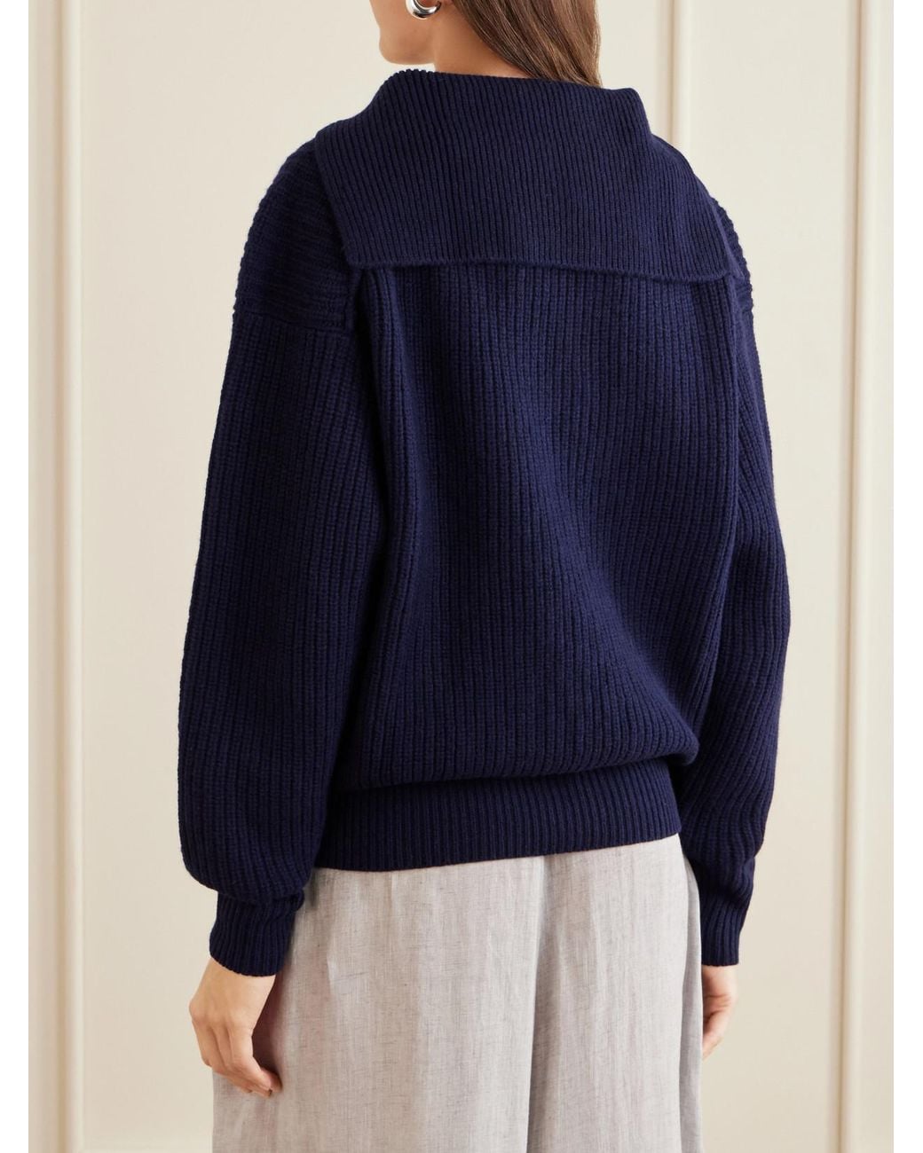 Stella McCartney Blue Ribbed-Knit Cashmere And Wool-Blend Turtleneck Sweater