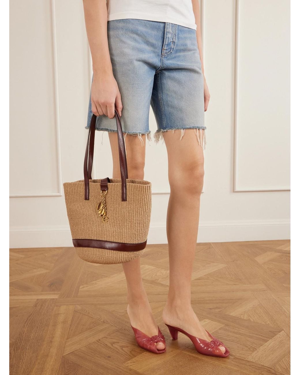 Chloé Natural Leather-Trimmed Raffia Tote Bag
